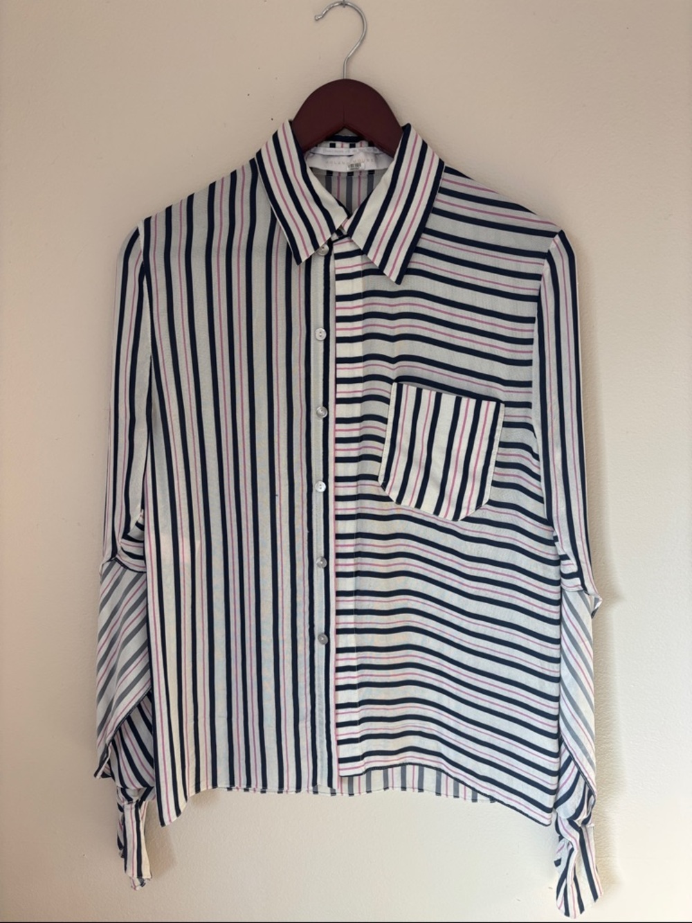 Roland Mouret Navy, White & Pink Striped Button Shirt